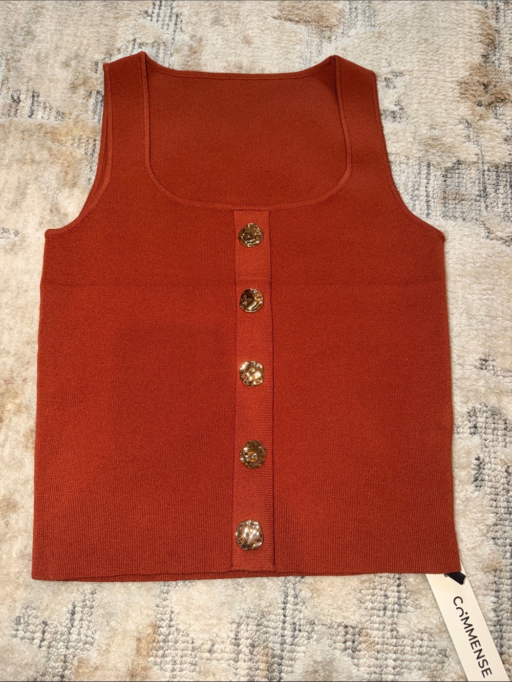 Commense Rust Button-Front Knit Tank
